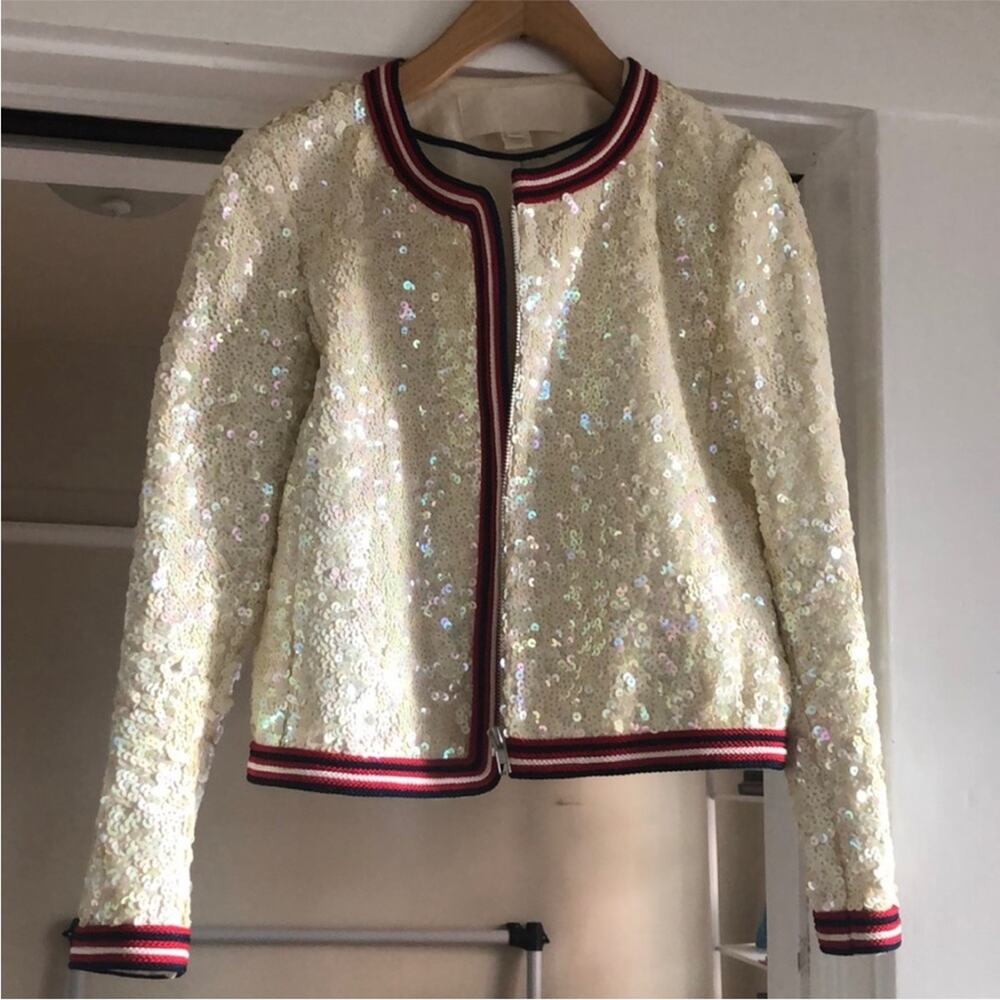 J.Crew Collection Sequin coated Bomber Blazer Jacket Size 2 - Picture 13 of 16